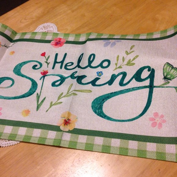 Spring Table Runner, Floral, Colorful "Hello Spring" - Picture 2 of 4
